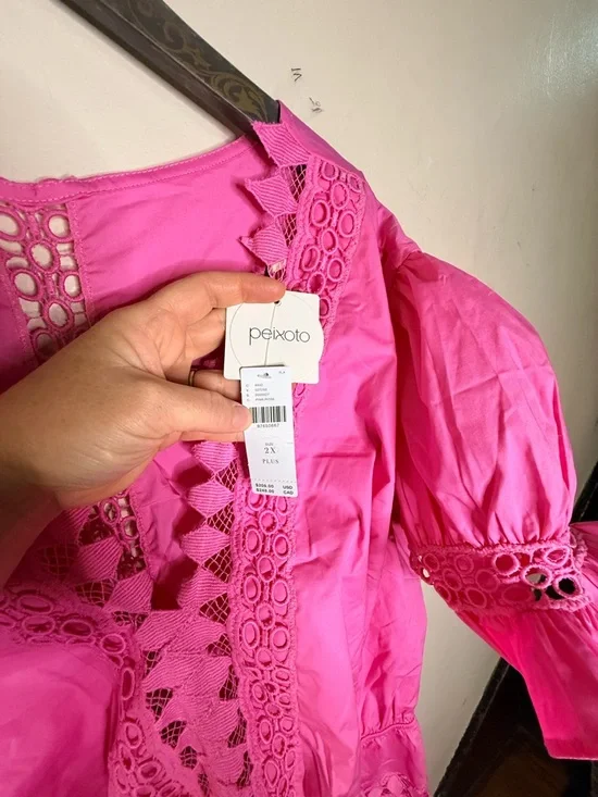 Anthropologie Bright Hot Pink Crochet-Trim Dress - Picture 5 of 16